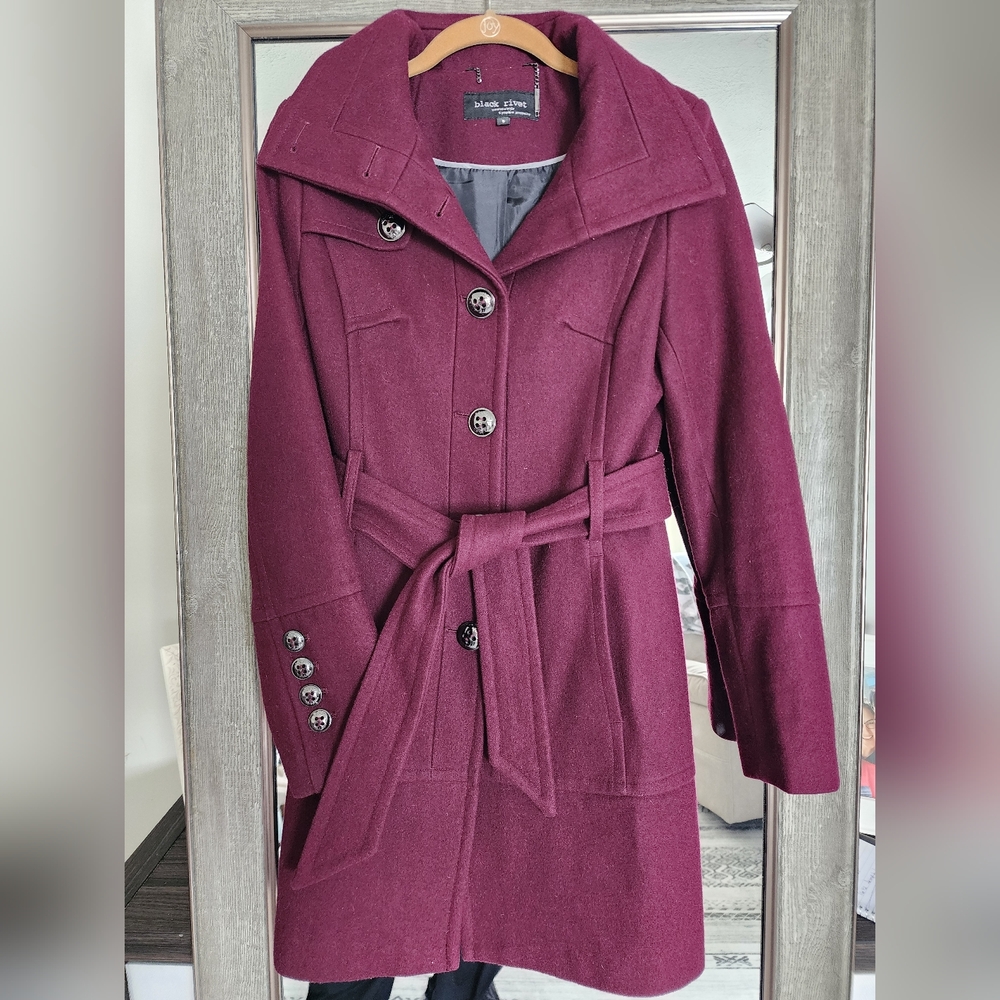 Black Rivet Women's Burgundy Wool Coat Size S